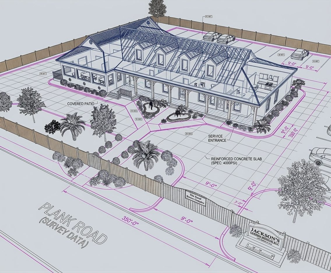 Architectural site plan and survey of the Plank Road facility